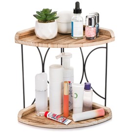 Goaste 2-Tier Bathroom Counter Organizer, Wood Vanity Corner Shelf, Skincare Storage Standing Tray, Kitchen Countertop Spice Rack, Makeup Perfume Holder for Bathroom Organization, Dresser, Kitchen
