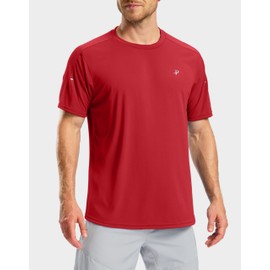 Pudolla Men's Workout Running T-Shirts Lightweight Quick Dry Athletic Gym Shirts for Men Short Sleeve Sport Tee Tops(Red X-Large)