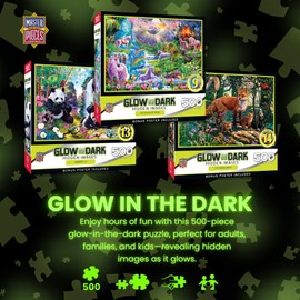 MasterPieces - 500 Piece Jigsaw Puzzle, Glows in the Dark, Hidden Images, Shangri La, Fun for Adults, Family, Kids, 15" x 21"