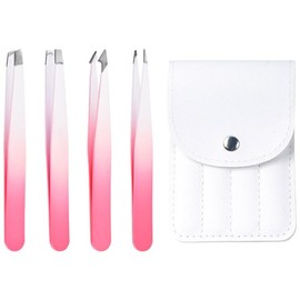 4 - Piece Precision Tweezers Set for Women: Facial Hair, Ingrown Hair Removal and Eyebrows Plucking Kit in Pink & Blue Colors, Made of Professional Stainless Steel
