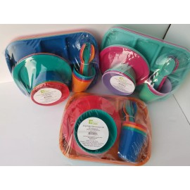 Mainstays New Kids Dinnerware Set 4 Plates, 4 Bowls 4 Cups 4 Forks, 4 trays, 4 Spoons=24Pc