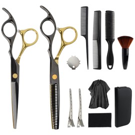 DUSCS Hair Cutting Scissors Set Professional Barber Hair Scissors, Thinning Shears Hair Cutting Kit with Comb, Cape, Clips for Haircut, Stylist, Salon, Home, Men, Women