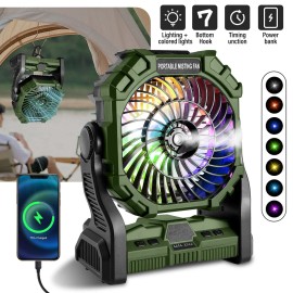 Unbranded Camping Fan Battery Operated Powered Fan LED 20000mAh Rechargeable Portable Fan