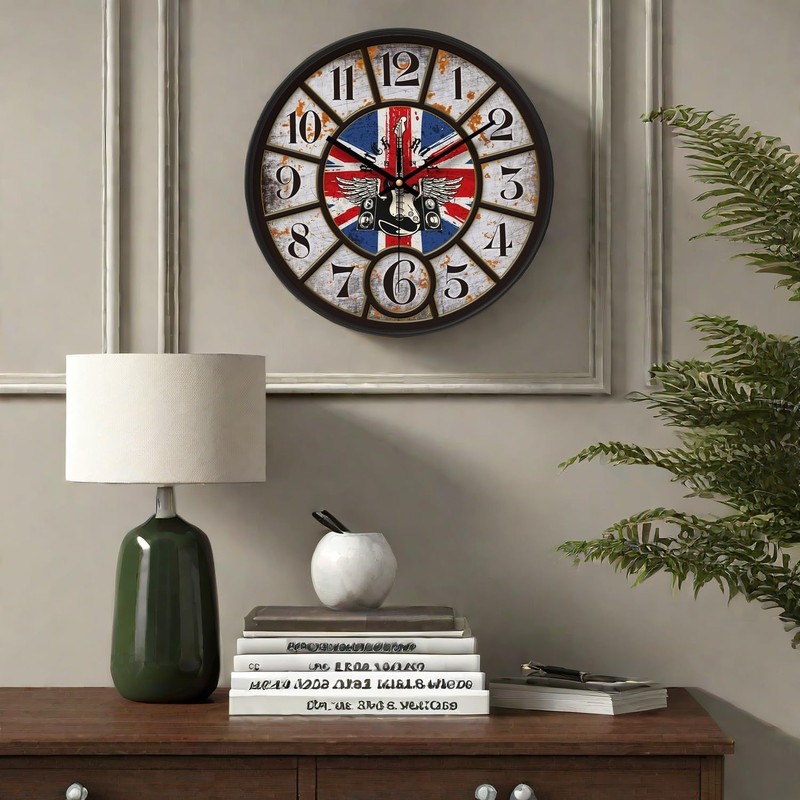 NUOVO Wall Clock Black Frame with Glass Cover Silent Ticking