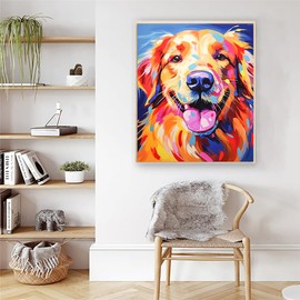 Artunion Colorful Golden Retriever Paint by Numbers for Adults, Dog Paint by Number Kits, DIY Oil Painting Paint by Number Kits on Canvas Arts Craft for Home Wall Decor 16x20 Inch