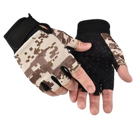 SUJAYU Fingerless Gloves Bicycle Gloves, Tactical Gloves Airsoft Gloves Training Gloves Fishing Gloves, Biking Gloves Men & Women (Tan, Medium)