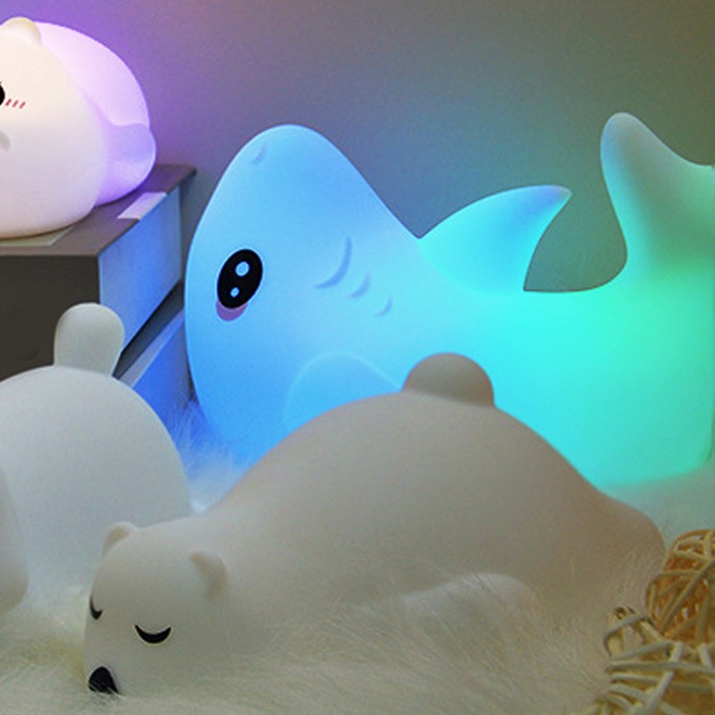 Night Light Silicone Cute Shark USB Rechargeable LED Colorful Night
