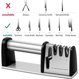 4-in-1 Professional Knife and Scissors Sharpener, Manual Kitchen Sharpening Tool, 8.5 Inch Length