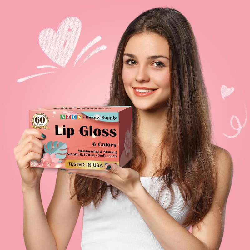AZEN Set De 60 Brillos Labiales, Aceite Labial Con Color