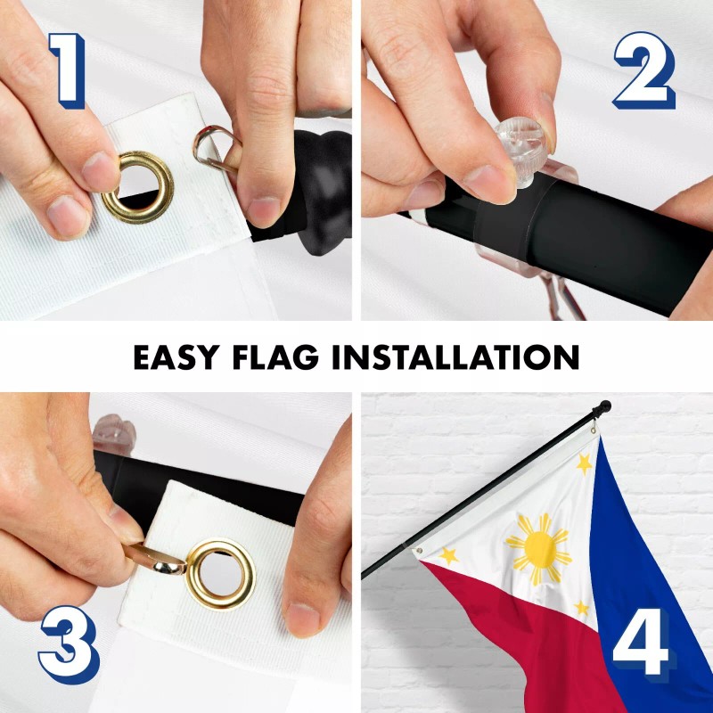 G128 Flag Pole 6FT Black & Philippines Philippine Flag 3x5FT