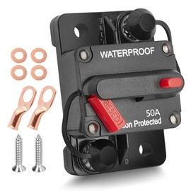 RED WOLF 50A Amp Circuit Breaker for Boat Trolling Motor Marine ATV Vehicles Stereo Audio Battery Solar System Inline Fuse with Manual Reset Switcher DC 12V-48V