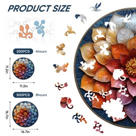 Qiuenisray Wooden Puzzles for Adults 500 Pieces, Mandala Flower Jigsaw Puzzles, Home Wall Decor, FSC Certified Unique Plant Shaped Puzzles, Christmas Puzzles Gift for Girl Woman 16.7x16.7 in