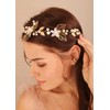 Deniferymakeup White Flower Headband Leaf Hair Vine Pearl Hair Piece