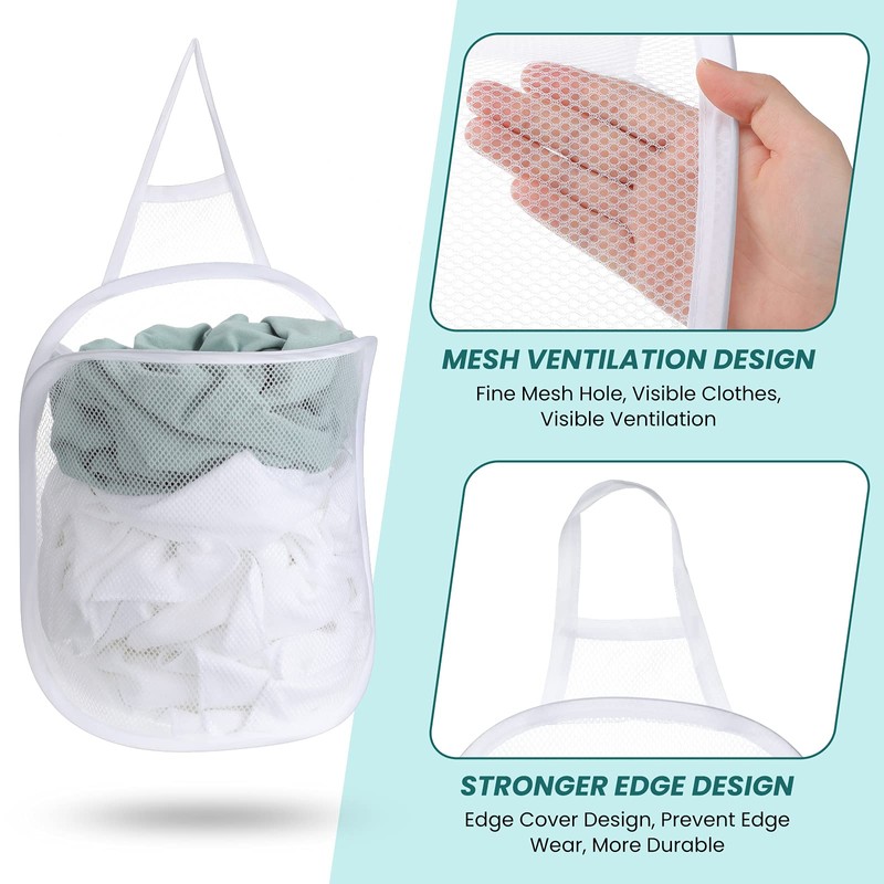 3 cestas colgantes de malla plegable para ropa sucia, con