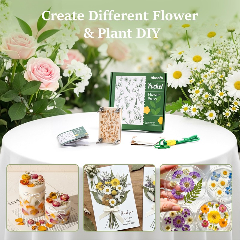 Aboofx Mini Flower Press Kit, 2.5"x4" Wooden Pocket Small Flowers