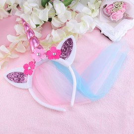 PRETYZOOM Unicorn Headband with Horn Sequins Veil Hair Accessories for Girls Children Birthday Unicorn Party Favors