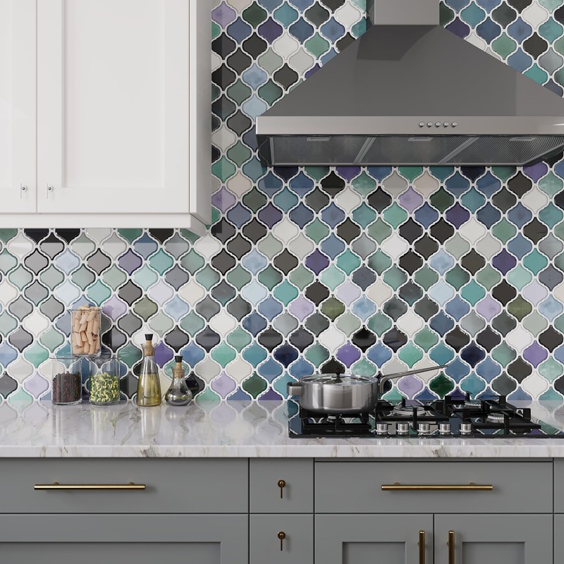 VEELIKE Teal Green Arabesque Backsplash Tile Peel and Stick Backsplash