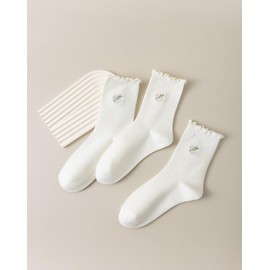 3 Pairs Women’s Ruffle Socks Frilly Cotton Cute Flower Crew Socks (CA/US, Alpha, One Size, Regular, Regular, Cream-colored *3 Pairs)