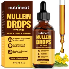 NutriNeat Mullein Drops for Lungs (2 fl oz), Mullein Leaf Extract for Lungs Support & Wellness, Herbal Supplement for Clear Breathing, Mullein Drops with Non-GMO, 1–2 droppers Daily, 1 Month Supply