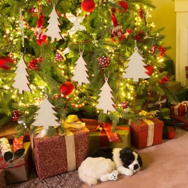 Sumind 60 Pcs Wooden Christmas Tree Ornaments Slices Unfinished Gift Tags with 60 Pcs Twine Ropes Predrilled Wooden Crafts Christmas Hanging Sign Christmas Tree Ornaments for Home Decoration DIY Craft