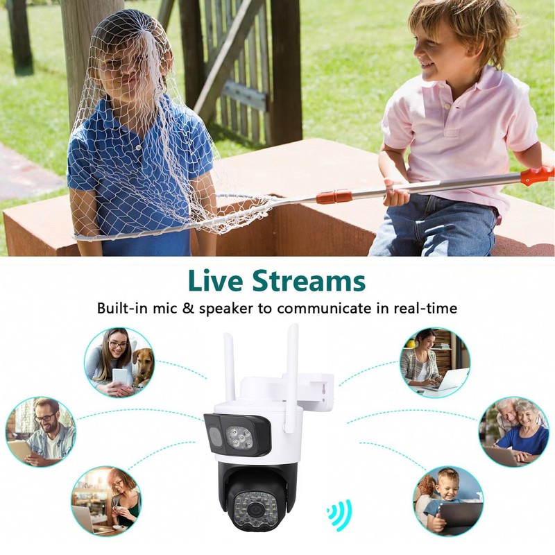 Pan Tilt Security Camera WiFi Dual Lens 4MP Night Vision