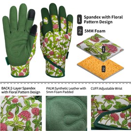 MSUPSAV Gardening Gloves for Gardening,Synthetic Leather Garden Gloves,Work Gloves with Touch Screen,Best Gifts for Women,Green, Medium