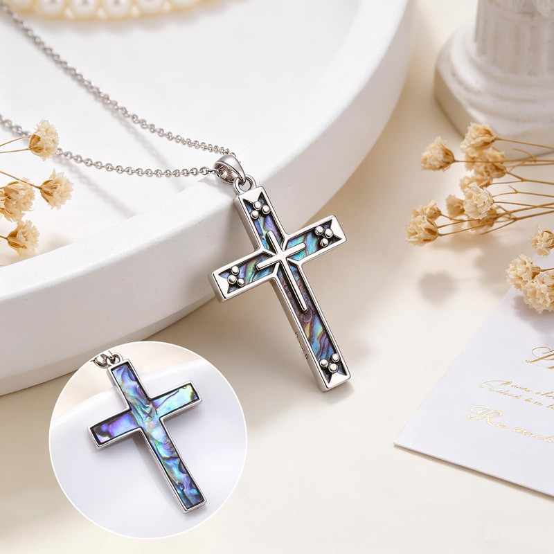 Cross Necklace S925 Religious Cross Pendant Abalone Shell Christian Jewelry