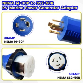 Upgraded NEMA L14-30P to SS2-50R RV Marine Power Generator Adapter, 30A 4-Prong Twist-Lock Generator to 50A Marine Shore Power with Locking Ring, 125V/250V, ETL Listed
