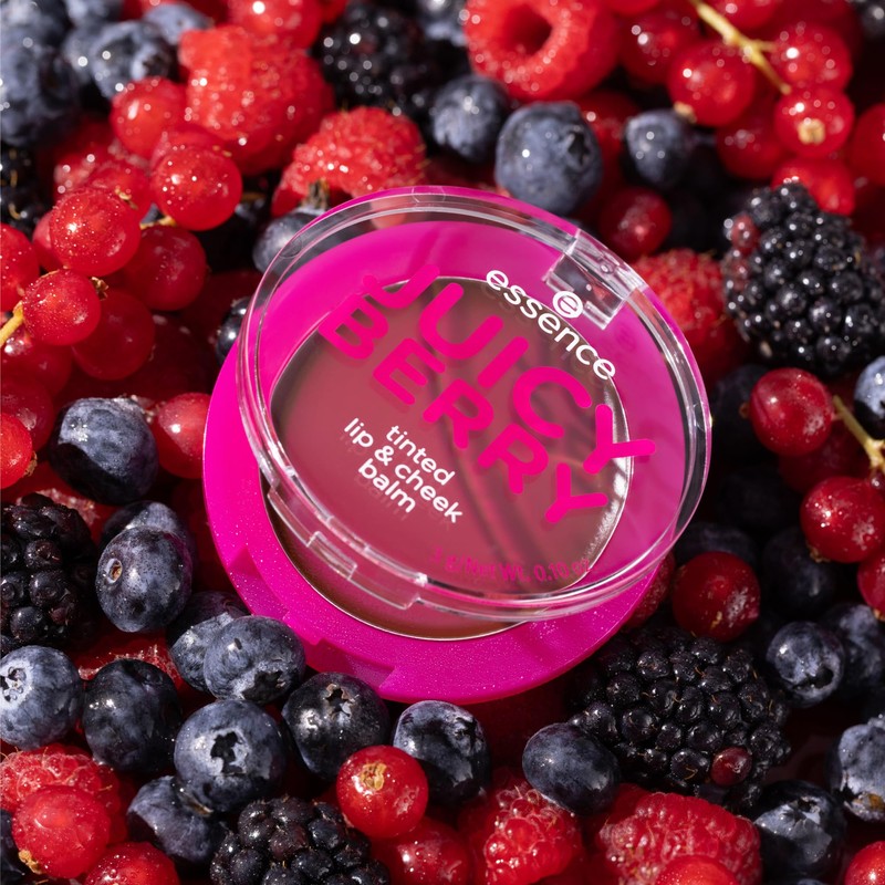 essence JUICY BERRY tinted lip & cheek balm, blush, violet,