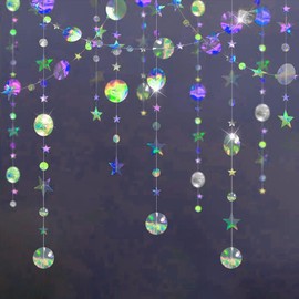 52Ft Iridescent Twinkle Circle Dot Star Garland Decoration,Hanging Shiny Paper Garland for Backdrop Kid Room Birthday Baby Shower Wedding Graduation Party Decorations