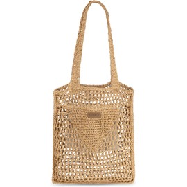 normani Women's Shoulder Bag Beach Bag Swimming Bag with Inner Pocket and 7 Litre Volume Beach Bag Summer Bag Shoulder Bag Made of Braided Paper 35 x 33 x 6 cm