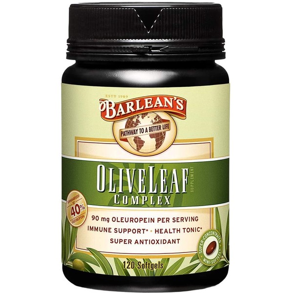 Barlean's Oils All Natural Olive Leaf Complex Softgels with 90mg Oleuropein Antioxidants Per Serving - Non-GMO, Sustainably Sourced - 120-Count