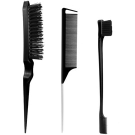 Kootinn 3-Piece Hair Styling Comb Set: Teasing Brush, Rat Tail Comb, Edge Brush for Women's Styling