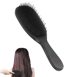 GanYesin Hairbrush, Wet Detangler, Two-Tiered Teeth, Comfortable Handle, Black, Women's Hairbrush, Smooths Frizz, Thinning, Wavy Hair, Sensitive Scalps