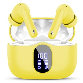 Wireless Earbuds, Bluetooth Headphones 5.4 HiFi Stereo, Wireless Earphones with ENC Noise Cancelling Mic, IP7 Waterproof in Ear Wireless Headphones, LED Digital Display Ear Buds, Yellow(2025)