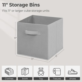 STORAGEIDEAS 11 Inch Fabric Storage Cubes, Sturdy Foldable Storage Bins, Heavy Duty Cube Organizer for Clothes, Blankets, Shelves, Closets, Bedroom, Living Room, Gray, 10 Pack