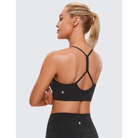 CRZ YOGA Butterluxe Womens High Neck Y Back Sports Bra - Padded Halter Racerback Spaghetti Thin Strap Workout Yoga Bra Black X-Small