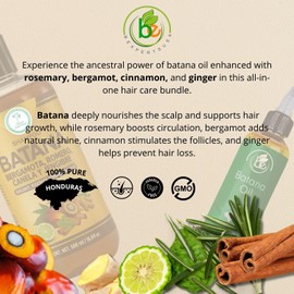 Batana Oil Shampoo w/Bergamot, Rosemary, Cinnamon, Aloe Vera & Ginger – 16.9 fl oz – Salt-Free, Paraben-Free – For Dry & Thinning Hair – + 4 oz Batana Oil – Nourishing Combo Value Pack