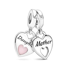 Ouroyea Mother & Daughter Double Heart Split Dangle Charm 925 Sterling Silver Pendant,Jewelry Beads Gifts for Women