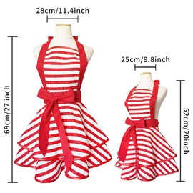 Violet Mist 2 Pack Cute Vintage Matching Aprons for Women Girls Red Striped Retro Apron Christmas Apron Adjustable Parent and Child Apron Lovely Ruffle Kitchen Cooking Mommy and Me Matching Set Gifts