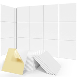 Sonicism 20 Pack Acoustic Panels with Self-Adhesive, 12" X 12" X 0.4" Sound Proof Foam Panels, Decorative Soundproof Wall Panels, Sound Proof Absorbing Tiles for Home & Offices,White