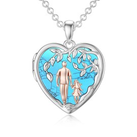 PROESS Father Daughter Locket Necklace - S925 Sterling Silver Turquoise - I Love You Forever Gifts From Dad Mom - Locket Jewelry