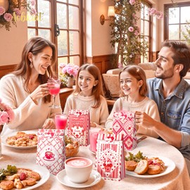 Aobkiat 24Pcs Valentines Day Treat Bags for Classroom Parties,Gift Bags Bulk Party Favors-Red Pink Goodie Bags With Sealing Stickers,Guest Gift Bag for Anniversary,Wedding,Engagement