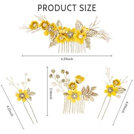 4 Piece Set Hair Ornaments, Coming-of-Age Ceremonies, Japanese Style Flower Ornaments, Kimono, Hair Accessories, Coming-of-Age Ceremonies, Shichi-Go-San Festivals, Summer Festivals, Mother's Day, Graduation Ceremonies, School Entrance Ceremonies, Fireworks Festivals, Kimonos, Weddings, Brides, Receptions, Yukata, Kimono (Yellow)