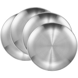 TOATELU Set of 4 Stainless Steel Plates Diameter 20 cm, Stainless Steel Round Tableware, Stainless Steel Camping Plates, Sturdy Stainless Steel Plates Camping Plates, Stainless Steel Plates for