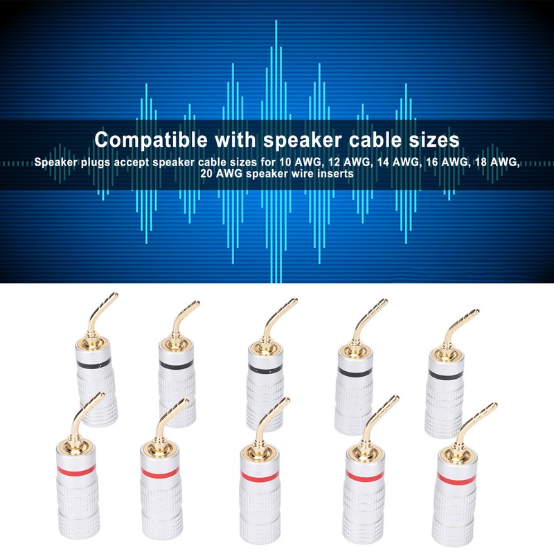 10pcs Banana Plug Needle Type Professional 24K Gold Plated Speaker