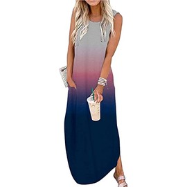 Hount Sun Dresses Women Summer Casual Maxi Boho Dresses with Pockets 2025 Gradient L