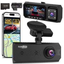IusZup Dash Camera for Cars, 4K Ultra HD 3 Channel Dash Cam Front & Rear & Inside, 5GHz WiFi, Car Camera with Night Vision, G-Sensor, 3 Recording Mode, 170° Wide Angle, 32G SD Card, Car Accessories