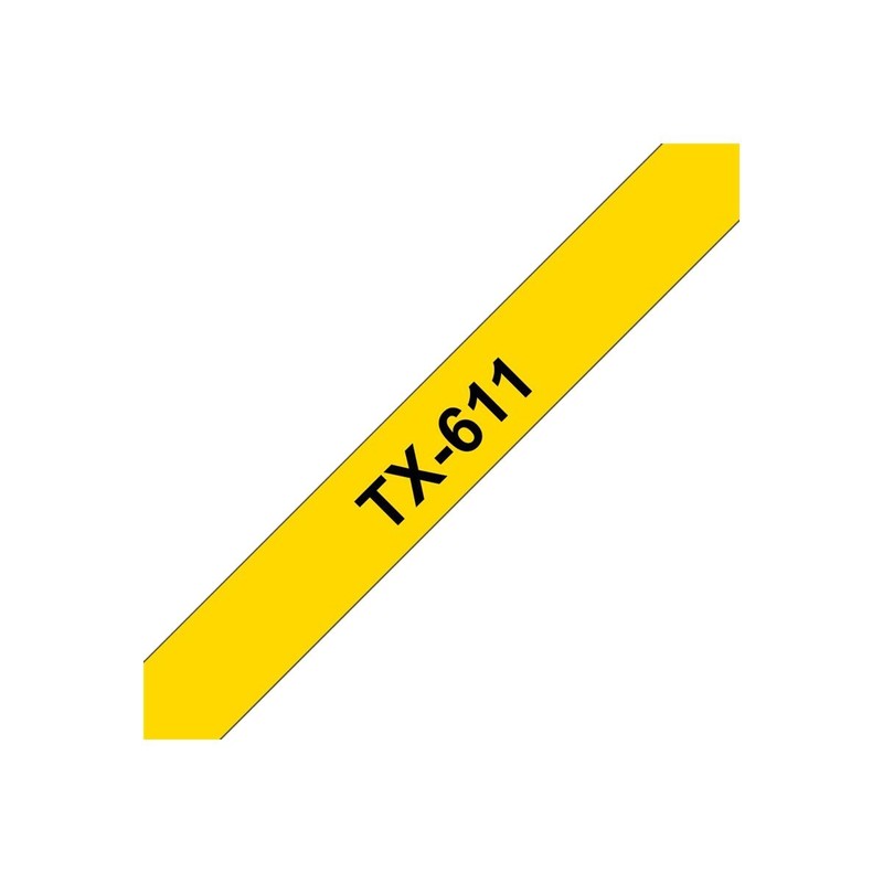 Brother TX-611 Labelling Tape Cassette, Black on Yellow, 6 mm