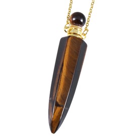 TUMBEELLUWA Tiger's Eye Stone Perfume Bottle Pendant Necklace for Women Men, Hexagonal Pointed Crystal Aromatherapy Essential Oil Diffuser Jewelry